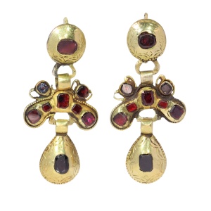 Baroque Iberian Earrings, c.1750  Rare Survivors in 18K Gold with Garnets